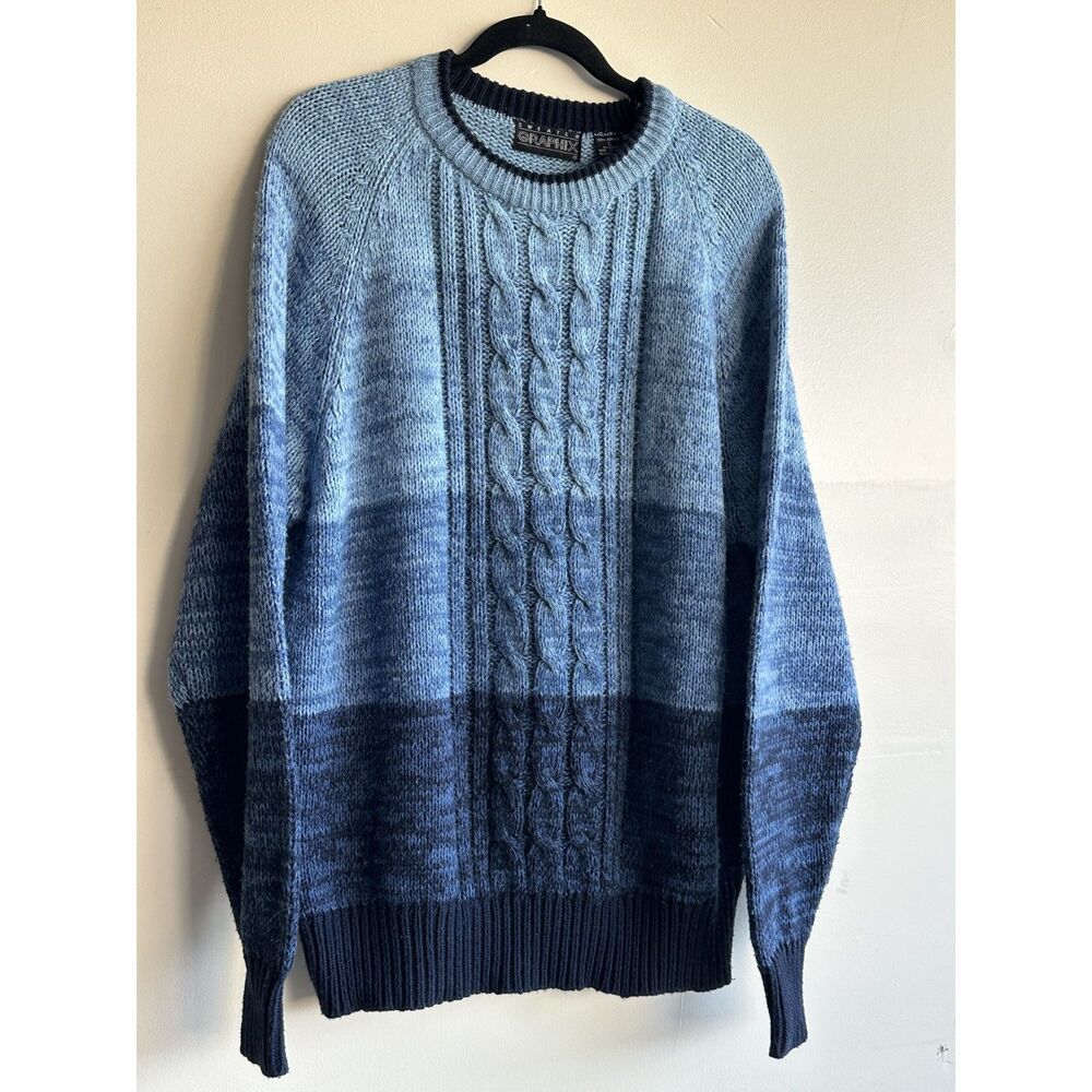 Vintage Graphix Blue Ombre Cable Knit Sweater Men’s Large Acrylic Crewneck 90s